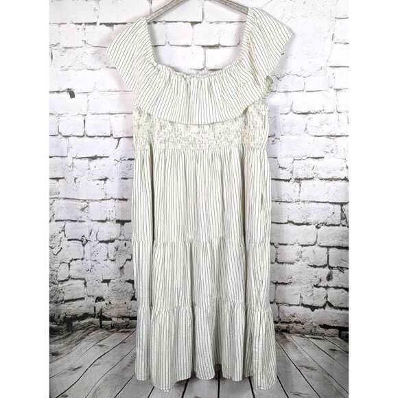 TORRID Tiered Midaxi Smocked Seersucker Off-Shoulder Boho Cottage Dress Size 5X - Picture 8 of 12